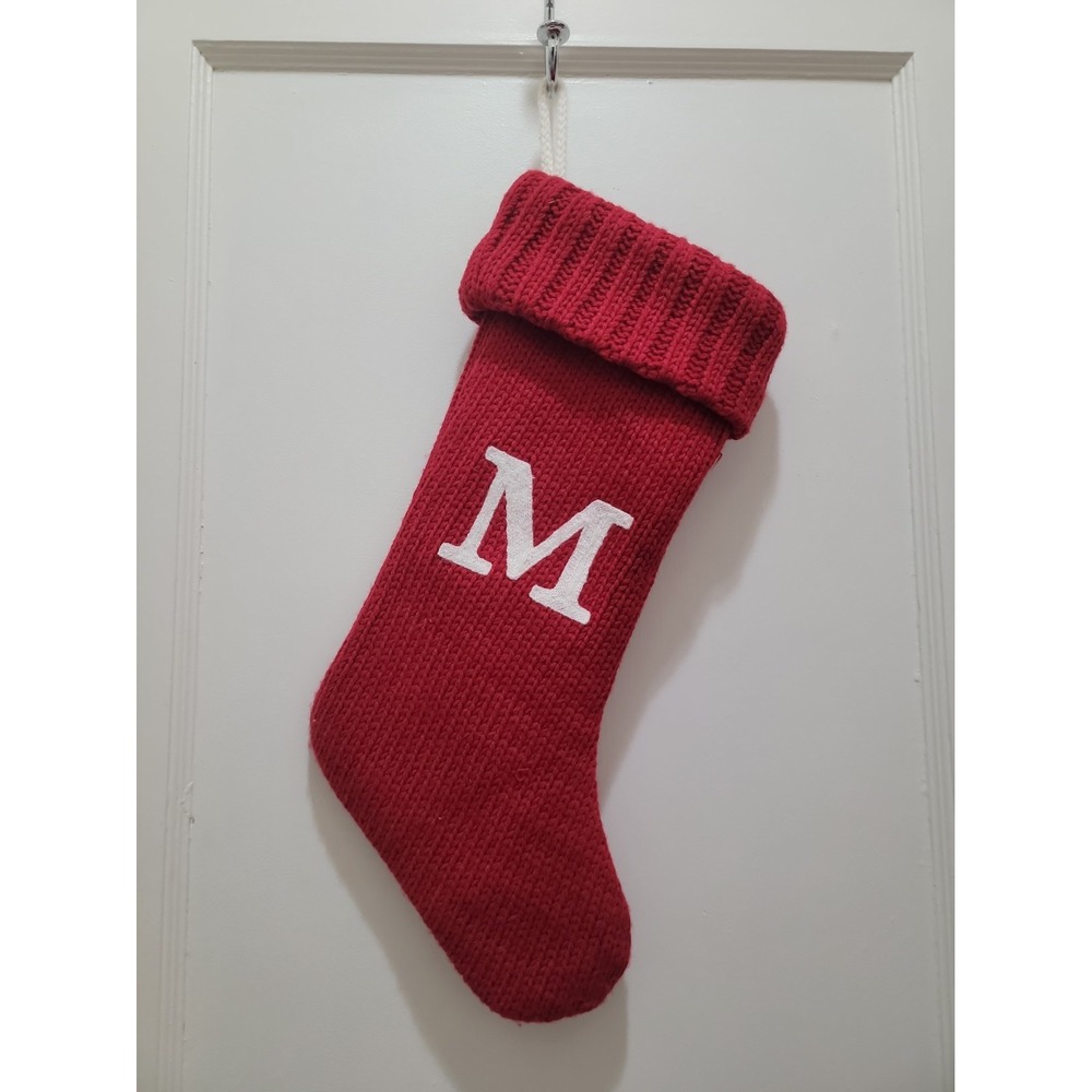 MONOGRAM LETTER "M" RED/WHITE KNIT XMAS STOCKING 18" Wondershop Target